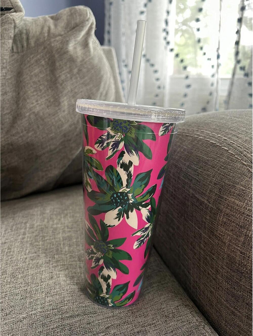 Vera Bradley Double Wall Tumbler Retired Floral Pink Green Flowers 24 oz